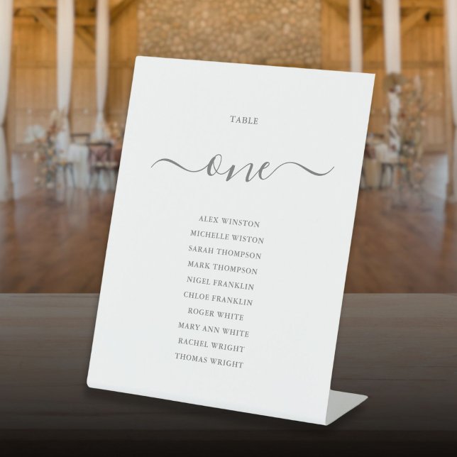 Grau-White-Chic-Script-Tischnummer Sockelschild (Gray White Chic Script Table Number Seating Chart Pedestal Sign)