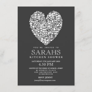 Grau White Kitchen Tee Brautparty Party Einladung