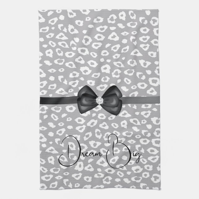 Grau White Leopard Ribbon Bow Diamond Geschirrtuch (Vertikal)