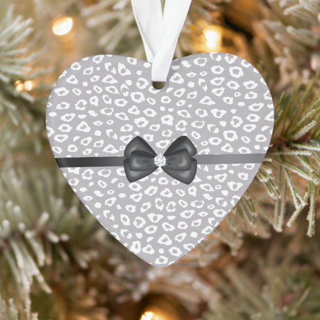 Grau White Leopard Ribbon Bow Diamond Ornament (Baum)