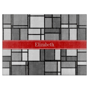 Grau-White Mondrian Style Red Ribbon Monogram Schneidebrett