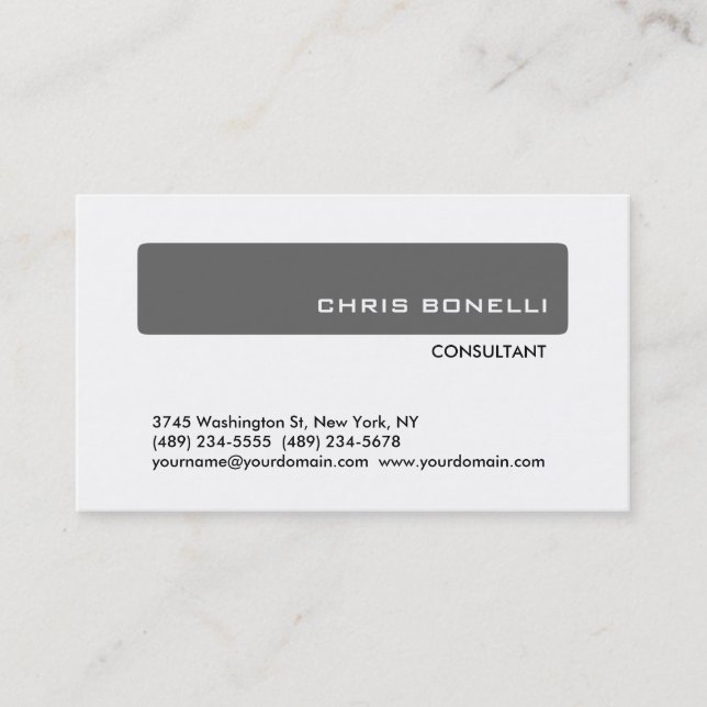 Grau White Trendy Modern Consultant Business Card Visitenkarte (Vorderseite)