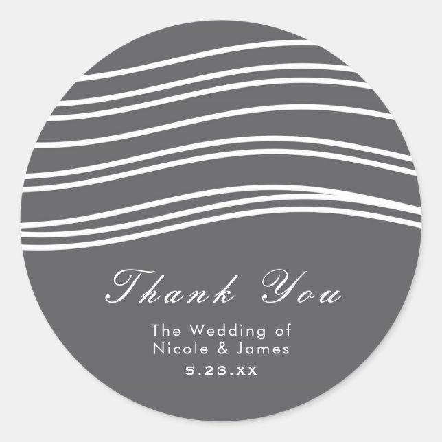 Grau & White Wave Moderne schicke Hochzeit Runder Aufkleber (Vorderseite)