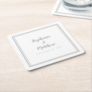 Grau White Wedding Simple Modern Minimalistisches Rechteckiger Pappuntersetzer