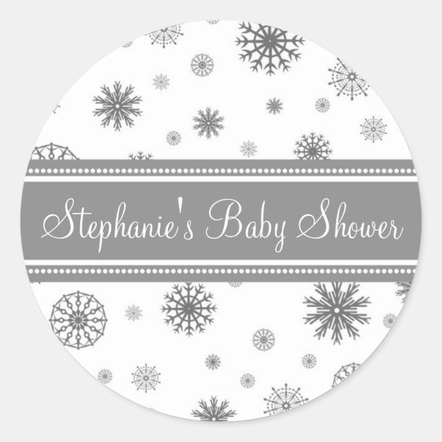 Grau White Winter Baby Dusche Pflegeaufkleber Runder Aufkleber (Vorderseite)