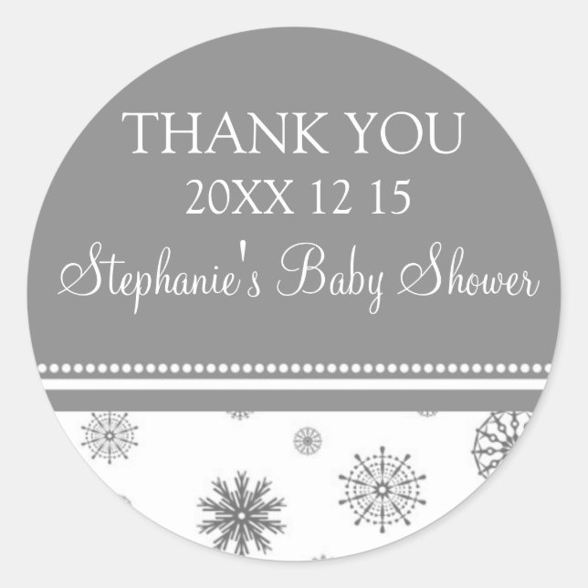 Grau White Winter Baby Dusche Pflegeaufkleber Runder Aufkleber (Vorderseite)