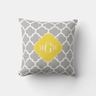 Grau Wht Moroccan #5 Ananas 3 Initialen Monogramm Kissen