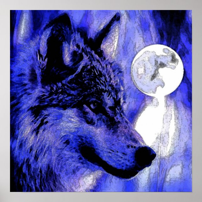 Grau Wolf & Moon Poster Print (Vorne)