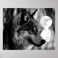 Grau Wolf & Moon Poster Print