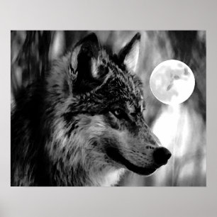 Grau Wolf & Moon Poster Print