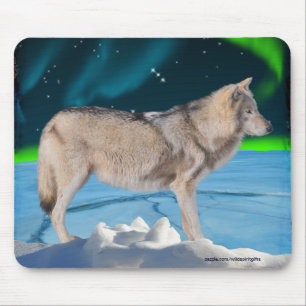 Grau Wolf & Northern Lights Fantasy Mousepad