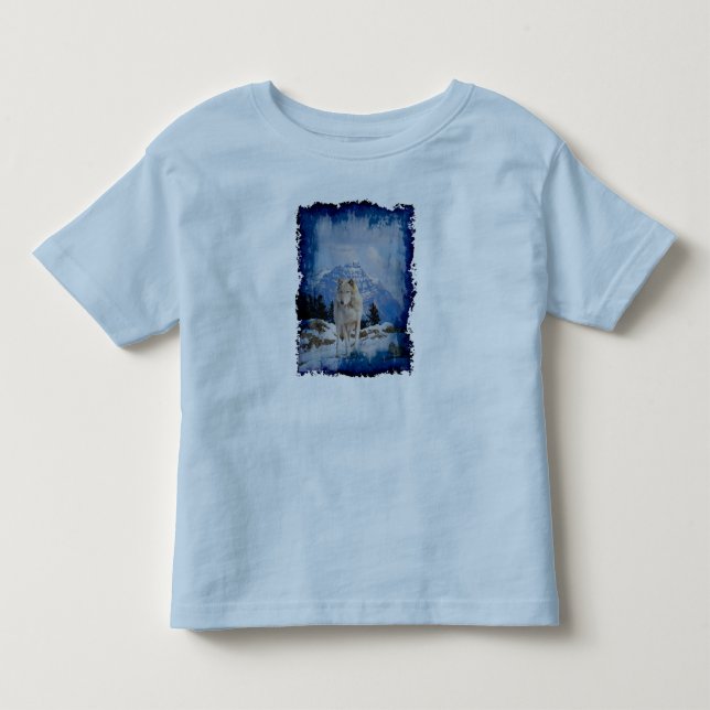 Grau Wolf & Rocky Mountains Wildlife Art T - Shirt (Vorderseite)