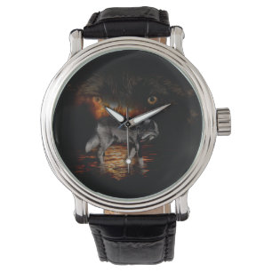 Grau Wolf und Wildfire Design Armbanduhr