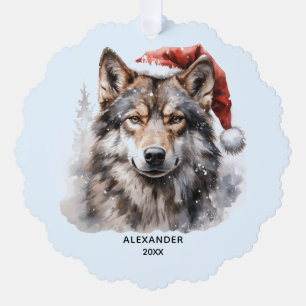 Grau Wolf Weihnachtsmannmütze Personalisiert Weihn Ornament Karte
