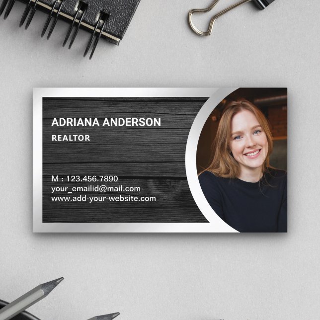 Grau Wood Silver Foil Real Anwesen Foto Realtor Visitenkarte (Von Creator hochgeladen)