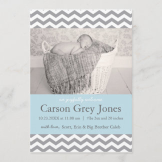 grau Zickzack | Baby Boy Birth Ankündigung