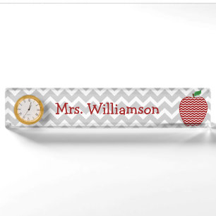 Grau Zickzack Red Zickzack Apple Teacher Namplate Namensplakette