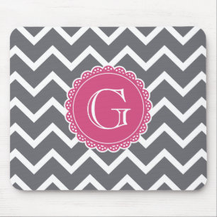 Grau-Zickzack-rosa Monogramm Mousepad