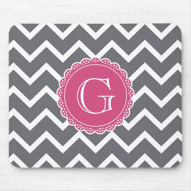 Grau-Zickzack-rosa Monogramm Mousepad (Vorne)