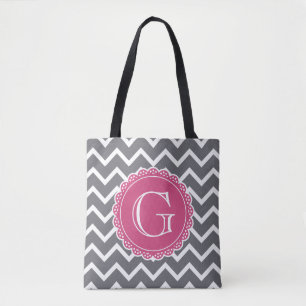 Grau-Zickzack-rosa Monogramm Tasche