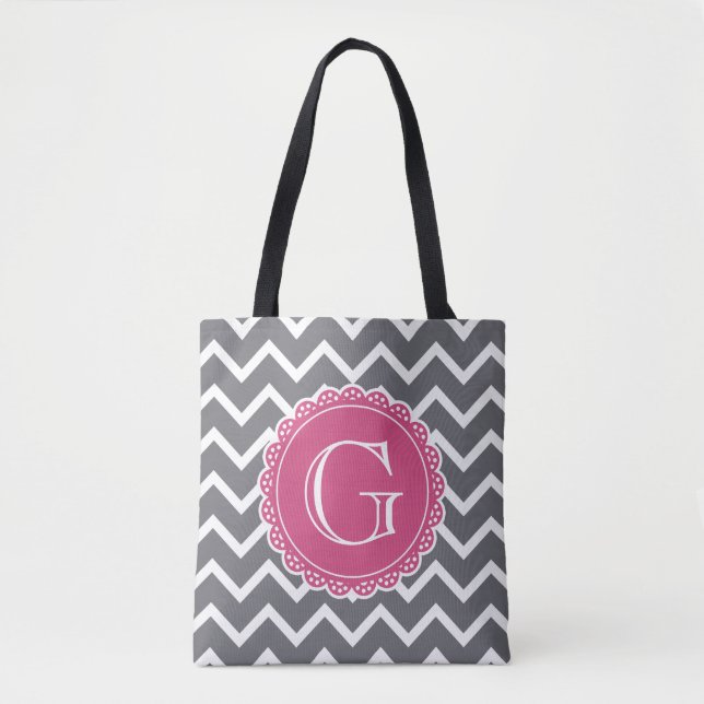 Grau-Zickzack-rosa Monogramm Tasche (Vorderseite)