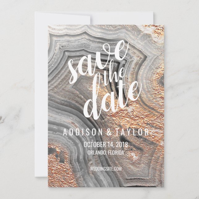 Grauagate geode Kristall Save the Date Rose Gold (Vorderseite)