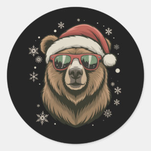Graubär Weihnachtsmann Hut Lustig Süß Tierliebhabe Runder Aufkleber