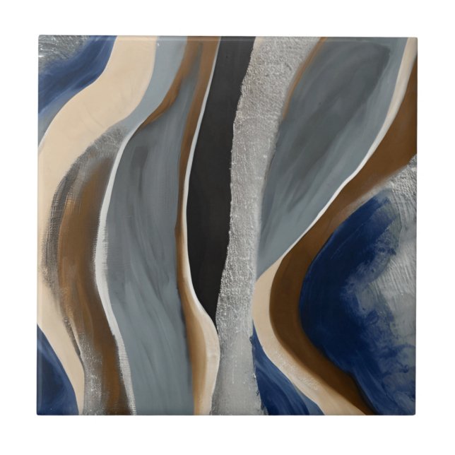 Graubeige Waves Stones Keramik Tile Fliese (Vorderseite)