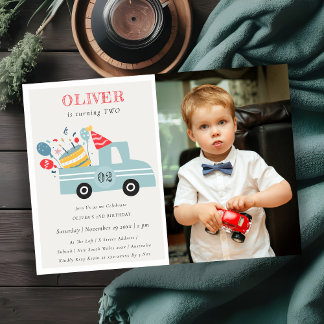 Graublau jedes Alter Geburtstag Cake Truck Foto la Dankeskarte