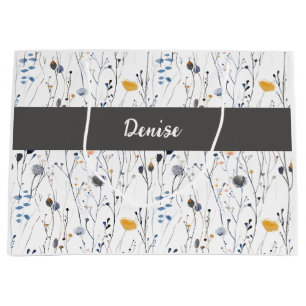 Graublau Wildblumen Wasserfarbe Monogramm Name Große Geschenktüte