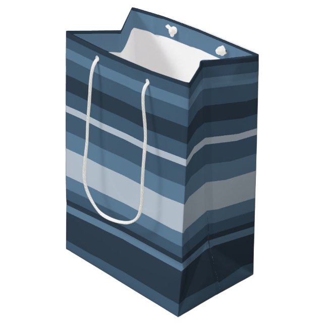 Graublaue Streifen Mittlere Geschenktüte (Vorderseite Schrägansicht)