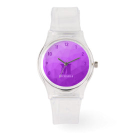 Graublaues geometrisches Maschenmuster Monogram Armbanduhr