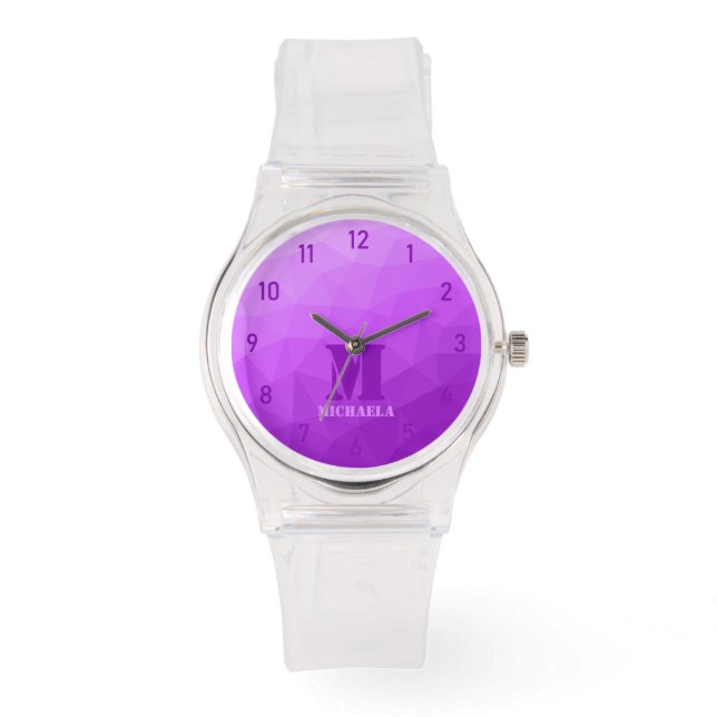 Graublaues geometrisches Maschenmuster Monogram Armbanduhr (Vorderseite)