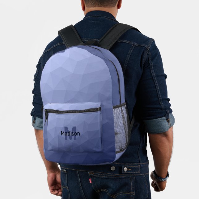 Graublaues geometrisches Maschenmuster Monogram Bedruckter Rucksack (Insitu (Modell))