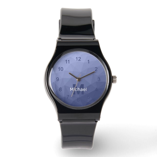 Graublaues geometrisches Maschenmuster Monogram Wa Armbanduhr (Vorderseite)