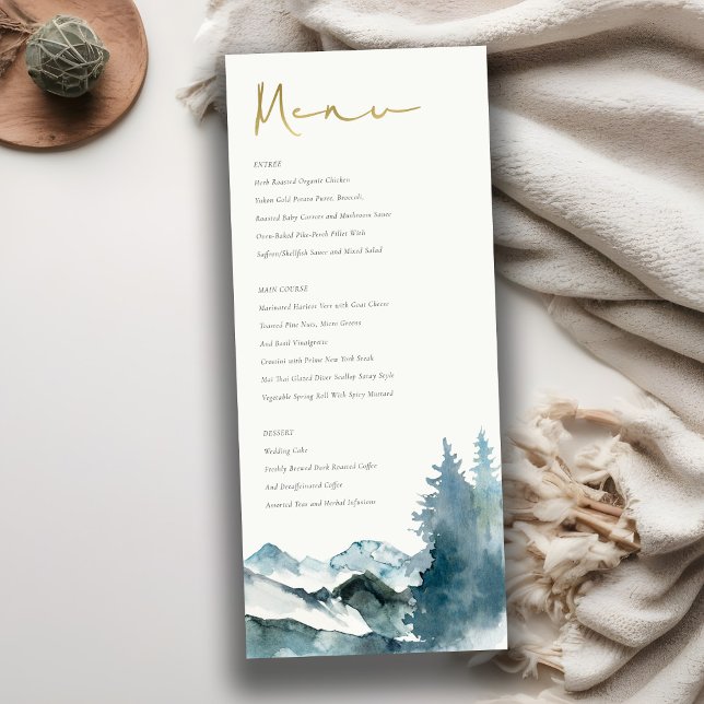 Graublütenblauer Gebirge Pine Wedding Menu Card Einladung (Von Creator hochgeladen)
