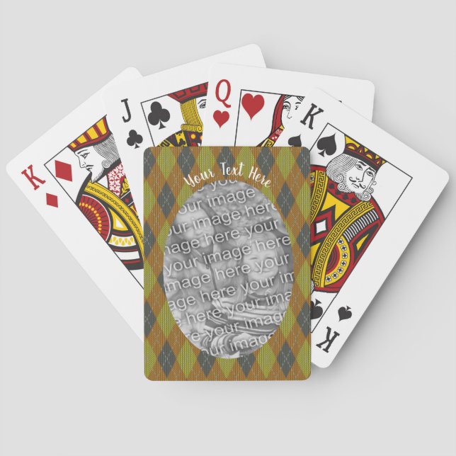 Graubraun Raute Design Rahmen Fotovorlage Spielkarten (Rückseite)