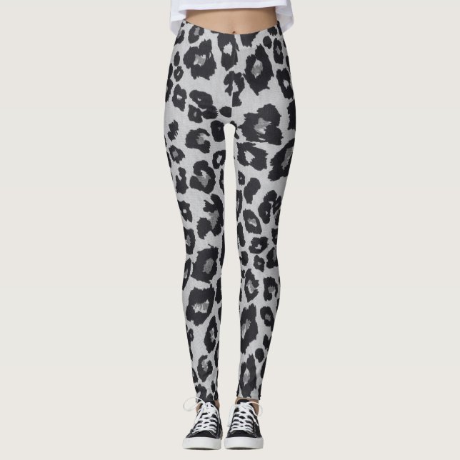 Graubraun, schwarzer Leopard Leggings (Vorderseite)