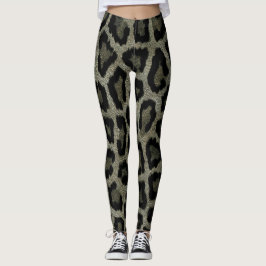 Graubraun, schwarzer Leopard Leggings