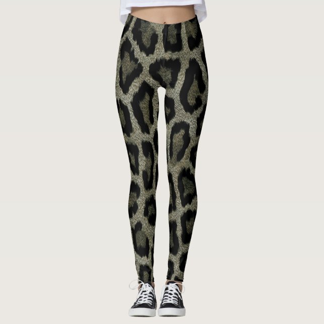 Graubraun, schwarzer Leopard Leggings (Vorderseite)