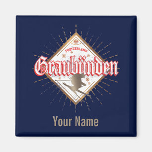 Graubünden Schweiz Retroskier Vintag Magnet