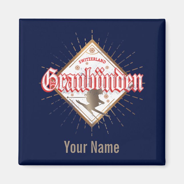 Graubünden Schweiz Retroskier Vintag Magnet (Vorne)