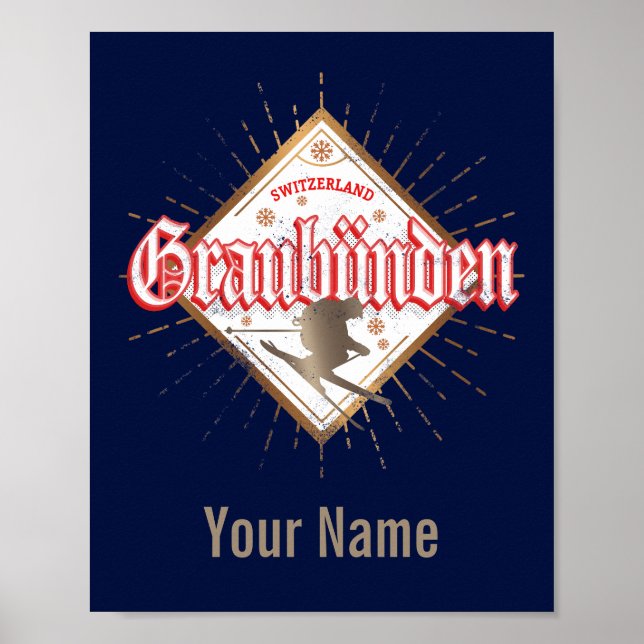 Graubünden Schweiz Retroskier Vintag Poster (Vorne)