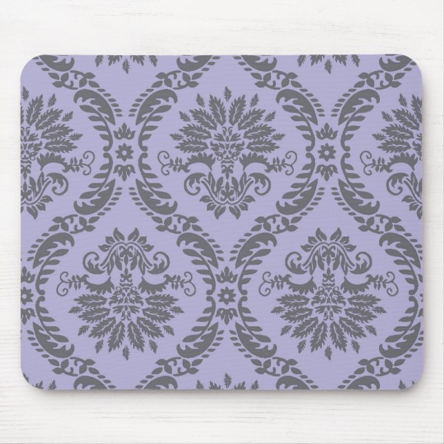 Graudamast und lila Damast Mousepad (Vorne)