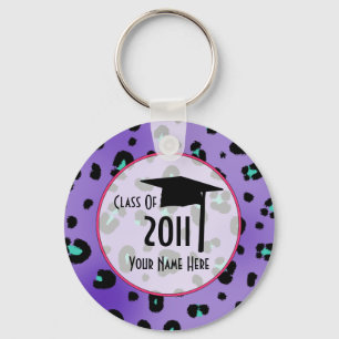 Graudation Klasse von 2011 - lila Leopard-Druck Schlüsselanhänger