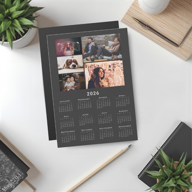 Graue 2026 Kalender 5 Foto Collage Magnet Card (Von Creator hochgeladen)