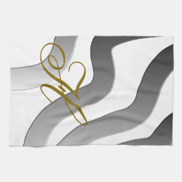 Graue abstrakte Gradientenlinie für Monogramm Geschirrtuch