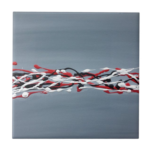 Graue abstrakte Kunst in Rot und Schwarz Fliese (Vorderseite)