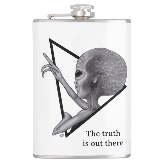Graue Alien, die Wahrheit ist da draußen Flachmann (Vorderseite)