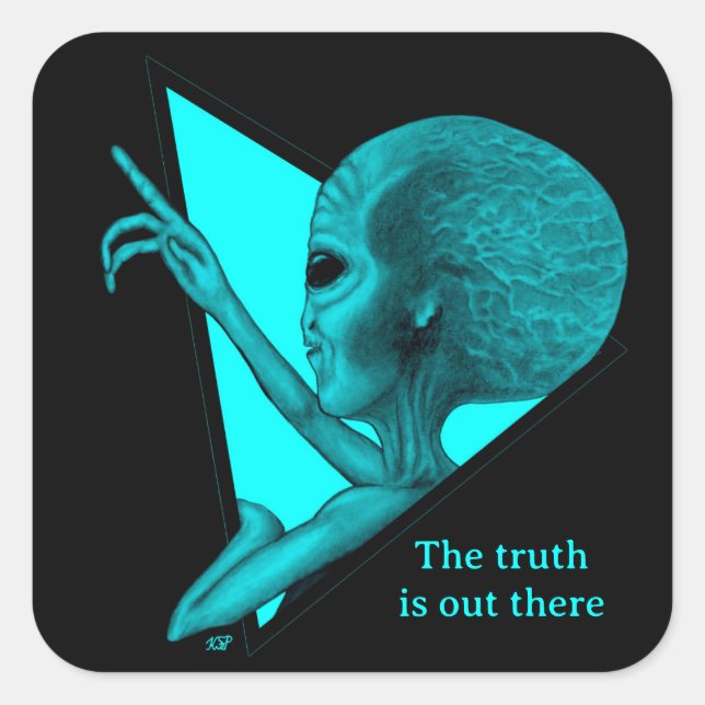 Graue Alien, die Wahrheit ist da draußen Quadratischer Aufkleber (Vorderseite)